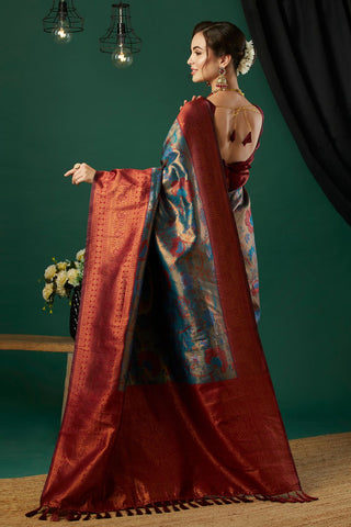 Multi Colour Silk Handloom Weaving Saree_Kumari Sarees