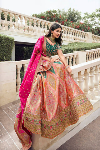 Multicolor Banarasi Silk Lehenga with Zarkan Work for Weddings