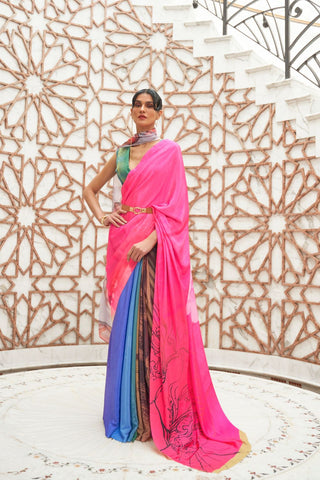 MULTI COLOUR PURE SILK CREEP SAREE