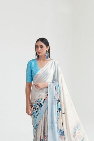 Multi Colour Digital Printed Silk Saree