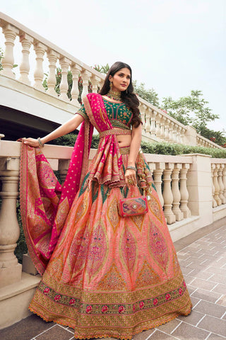 Multicolor Banarasi Silk Lehenga with Zarkan Work for Weddings