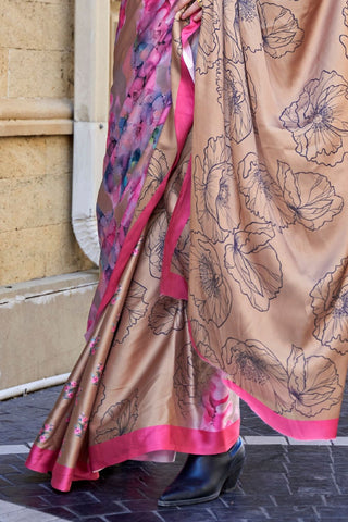 MULTI COLOUR DIGITAL PRINT SATIN CREPE SAREE