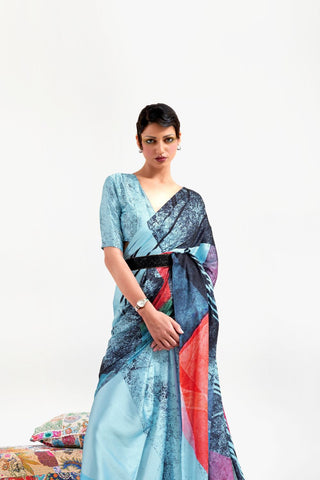 Multi Colour Digital Printed Soft Creep Saree