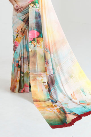 Multi Colour Digital Printed Silk Saree