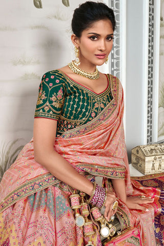 Multi Colour Banarasi Silk Lehenga with Zarkan Codding Work