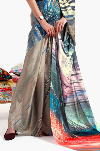 Multi Colour Digital Printed Soft Creep Saree