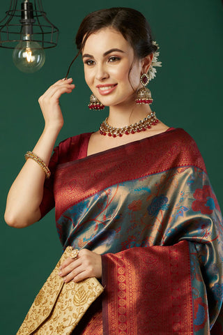 Multi Colour Silk Handloom Weaving Saree_Kumari Sarees