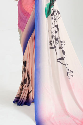 Multi Colour Digital Printed Silk Saree