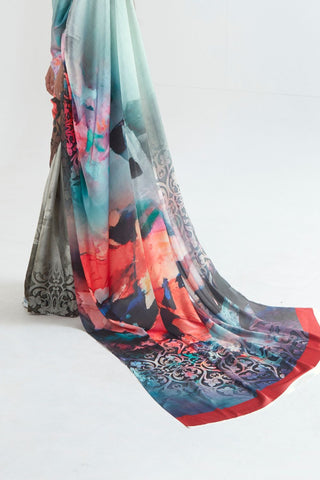 Multi Colour Digital Printed Silk Saree