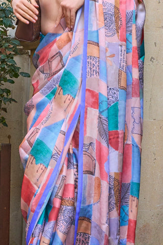 MULTI COLOUR PRINTED SATIN GEORGETTE SAREE