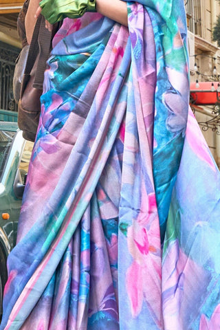 MULTICOLOUR PRINTED SATIN GEORGETTE SAREE