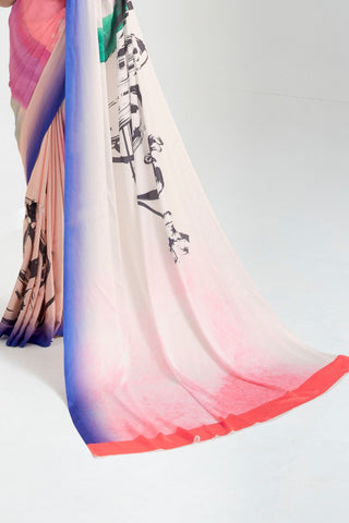 Multi Colour Digital Printed Silk Saree