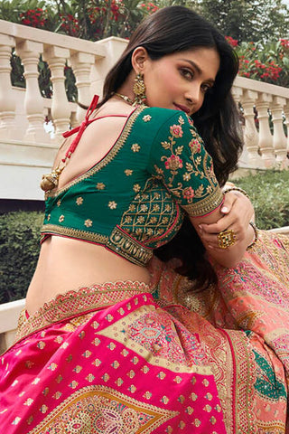 Multicolor Banarasi Silk Lehenga with Zarkan Work for Weddings