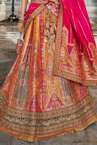 Multi Colour Banarasi Silk Lehenga with Zarkan Codding Work