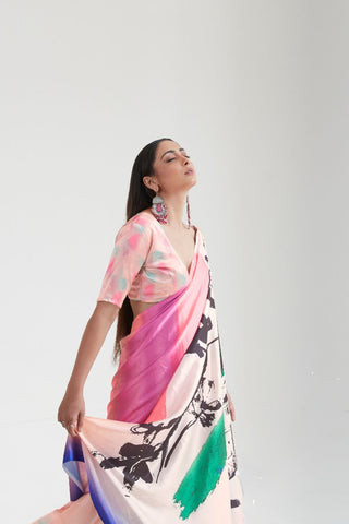 Multi Colour Digital Printed Silk Saree