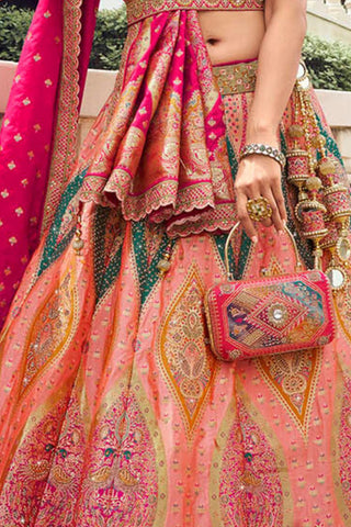 Multicolor Banarasi Silk Lehenga with Zarkan Work for Weddings