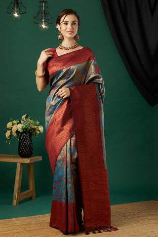 Multi Colour Silk Handloom Weaving Saree_Kumari Sarees