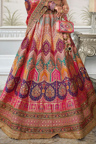 Multi Colour Banarasi Silk Lehenga with Zarkan Codding Work