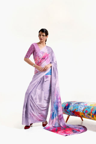 Multi Colour Digital Printed Soft Creep Saree