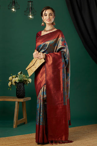 Multi Colour Silk Handloom Weaving Saree_Kumari Sarees