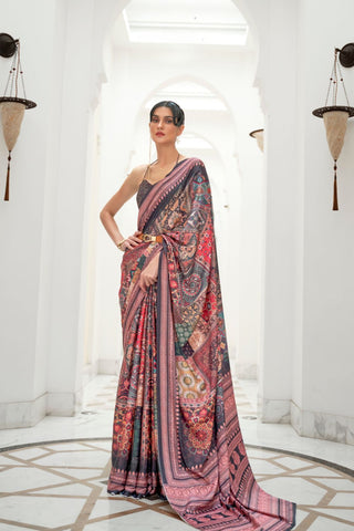 MULTI COLOUR PURE SILK CREEP SAREE