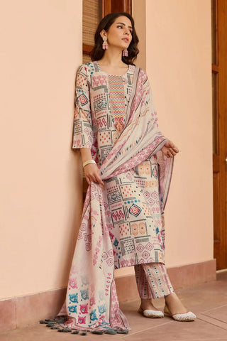 Multicolor Cotton Printed With Neck Patch Work Kurta Set_Kumari Sarees