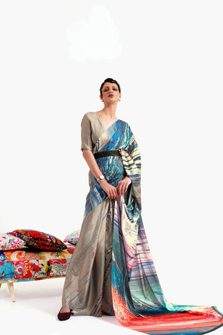 Multi Colour Digital Printed Soft Creep Saree