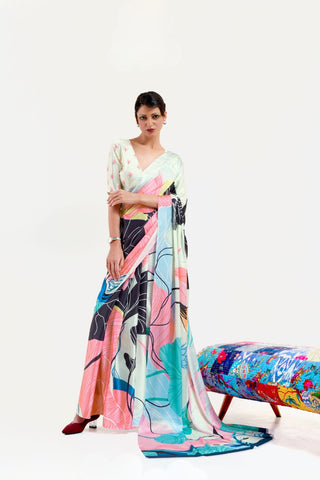 Multi Colour Digital Printed Soft Creep Saree