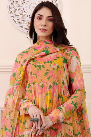 Multi Color Georgette Weightless Degital Printed Kurti Pant With Dupatta_Kumari Sarees