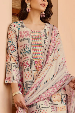 Multicolor Cotton Printed With Neck Patch Work Kurta Set_Kumari Sarees