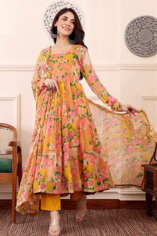  Multi Color Georgette Weightless Degital Printed Kurti Pant With Dupatta_Kumari Sarees