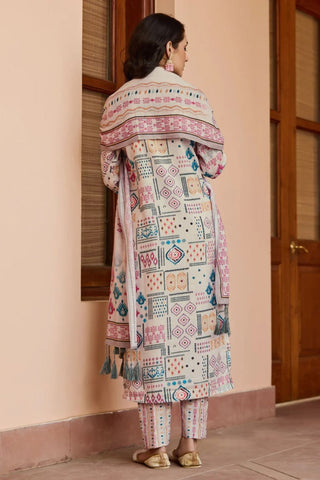 Multicolor Cotton Printed With Neck Patch Work Kurta Set_Kumari Sarees