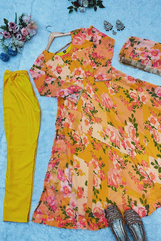  Multi Color Georgette Weightless Degital Printed Kurti Pant With Dupatta_Kumari Sarees