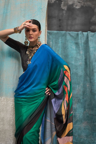 MULTI COLOUR PRINTED PURE SILK CREPE SAREES