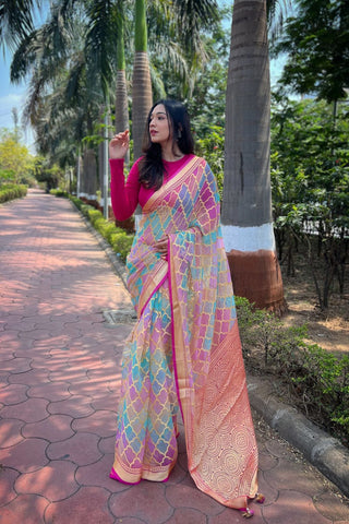 MULTICOLOR ORGANZA SILK SAREE