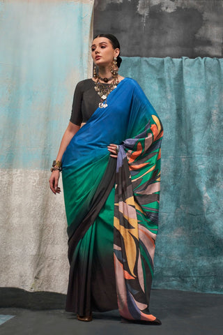 MULTI COLOUR PRINTED PURE SILK CREPE SAREES