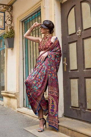 Multi Colour Printed Satin Georgette Saree