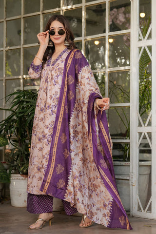Multi Pure Chanderi Cotton Embroidery Kura Set_Kumari Sarees