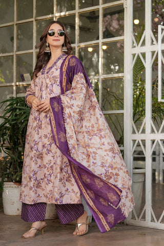 Multi Pure Chanderi Cotton Embroidery Kura Set_Kumari Sarees