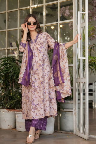 Multi Pure Chanderi Cotton Embroidery Kura Set_Kumari Sarees