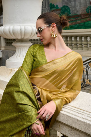 Mustard & Green Pure Tissue Saree