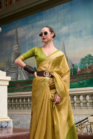 Mustard & Green Pure Tissue Saree