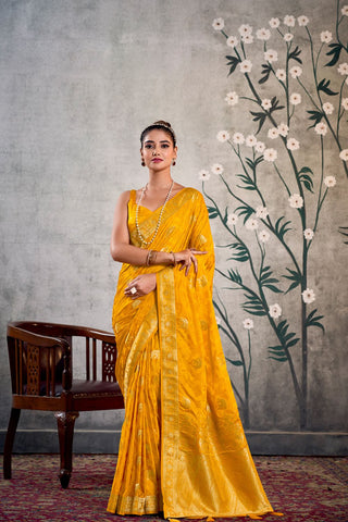 Mustard Pure Satin Silk Saree