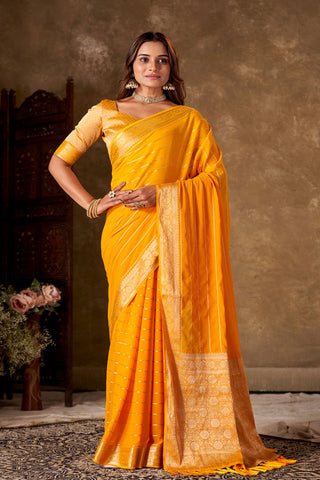 Mustard Georgette Silk Saree_Kumari Sarees