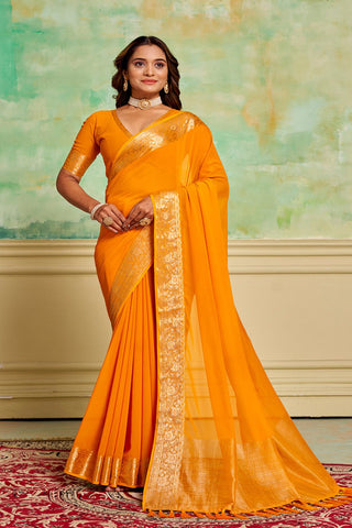 Mustard Crepe Georgette Saree