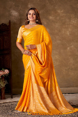 Mustard Georgette Silk Saree_Kumari Sarees