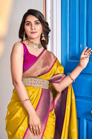 MUSTARD SOFT PESHWAI PAITHANI SILK SAREE