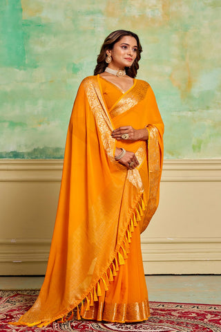 Mustard Crepe Georgette Saree