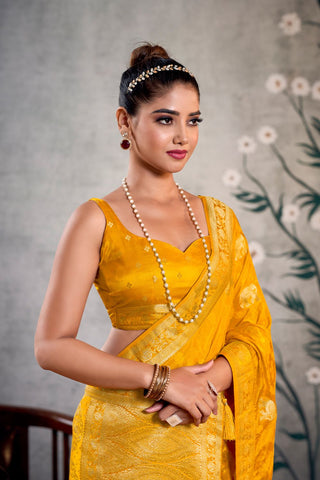 Mustard Pure Satin Silk Saree