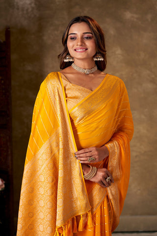 Mustard Georgette Silk Saree_Kumari Sarees